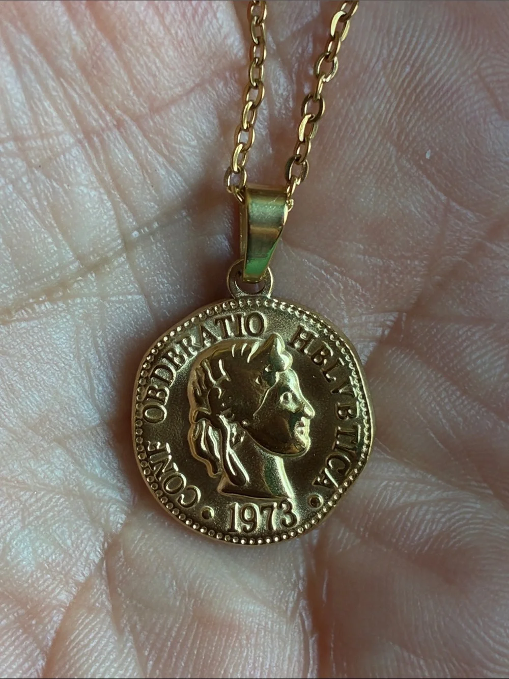 NEW Ancient Roman style Goddess Libertas Swiss coin unisex necklace in goldtone